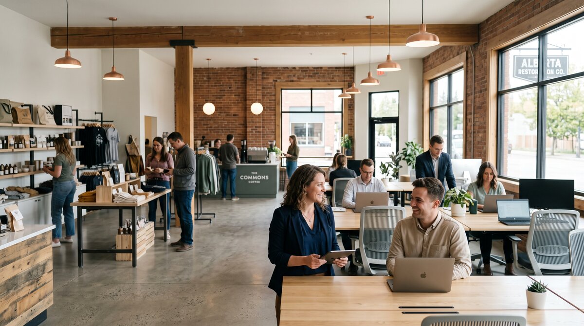 Clean, restored commercial office or retail space in Central Alberta back in operation after water damage restoration